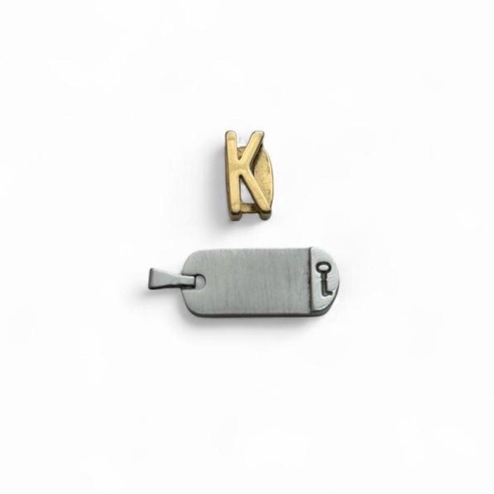 Gold detachable letter’K' charm with Silver dog Tag pendant, Charm Set